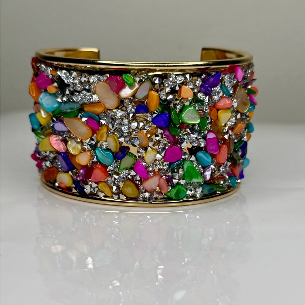 Multicolor Cuff Bracelet Wide Statement Bangle Rh… - image 2